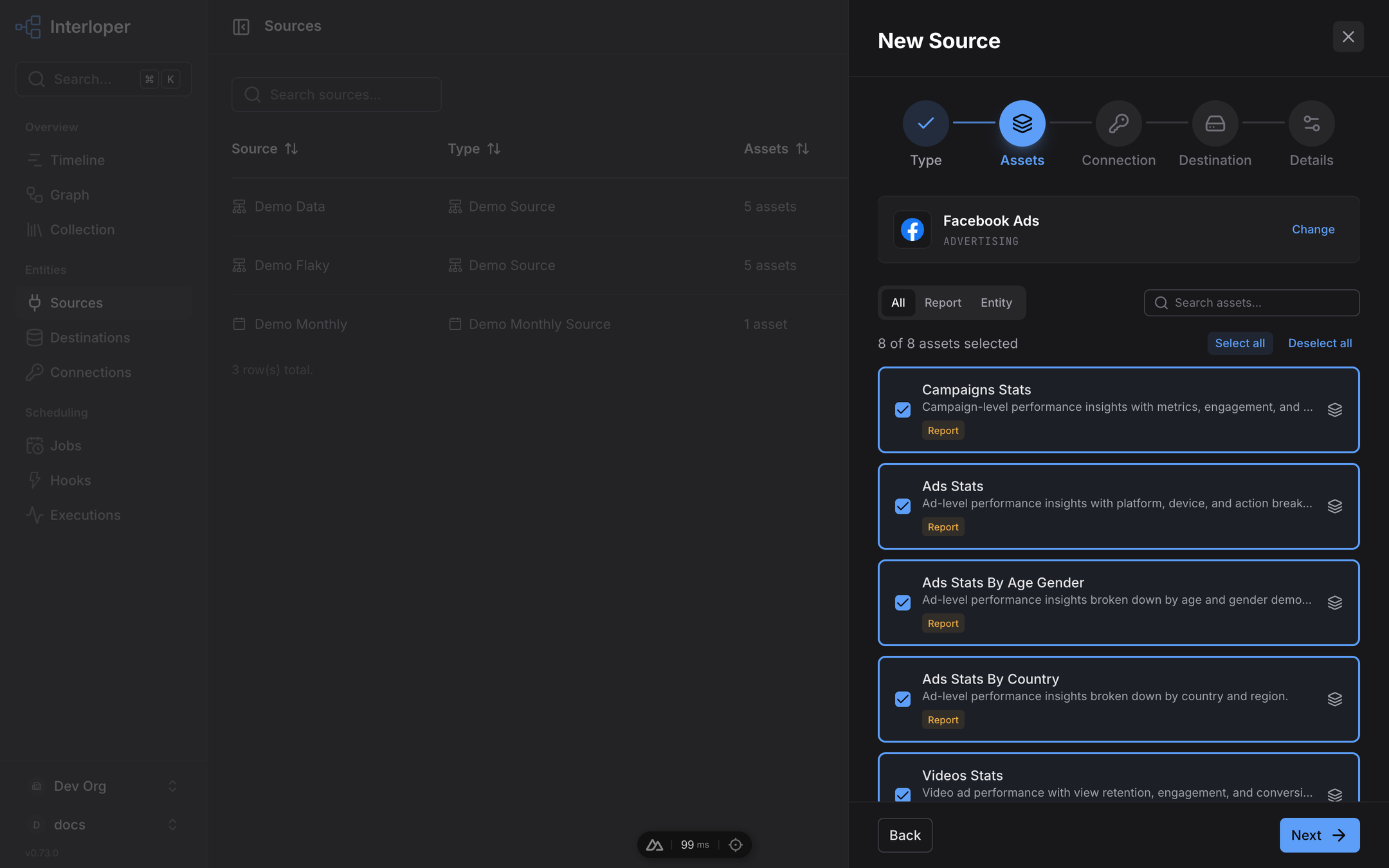 Source wizard, assets step
