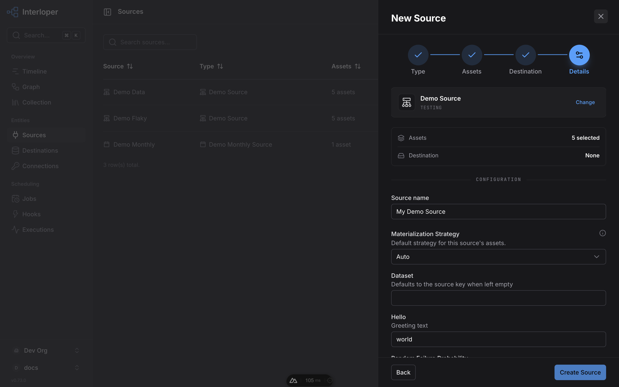 Source wizard, details step