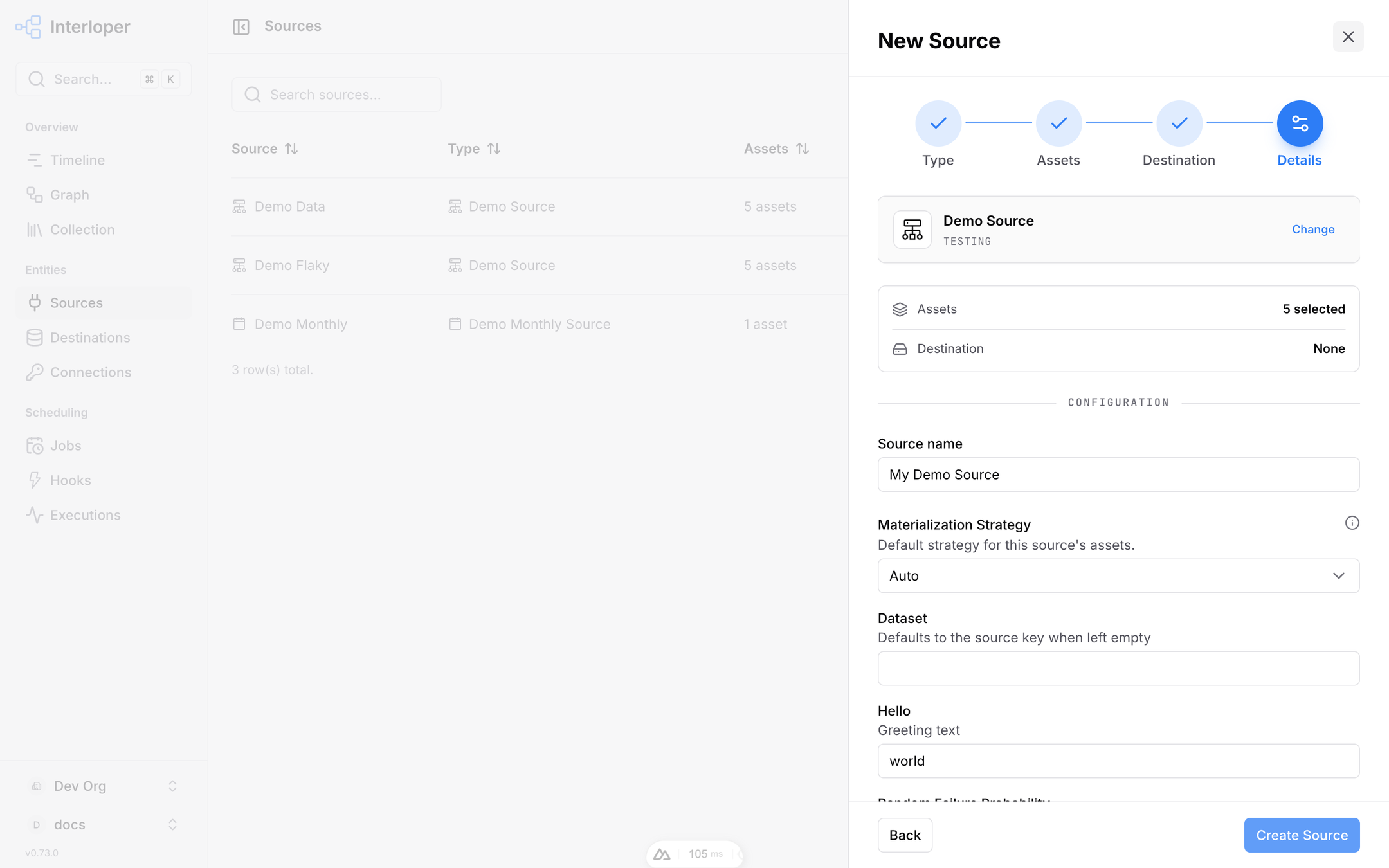 Source wizard, details step