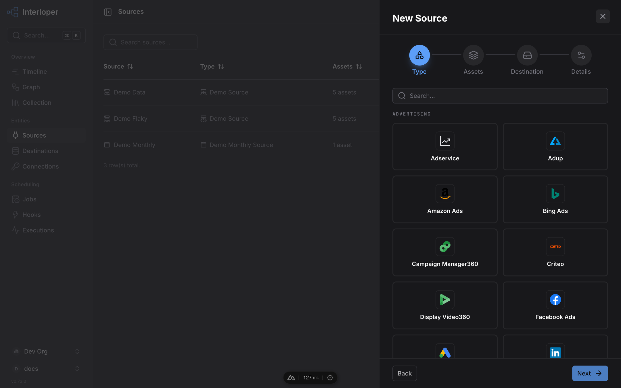 Source wizard, type step